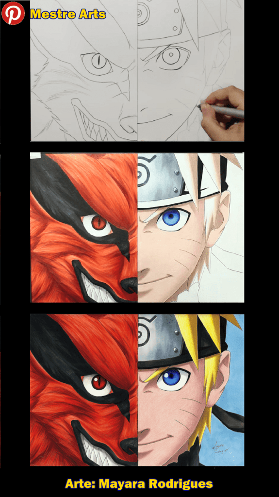 Naruto e Kurama Antes e Depois - Arte: Mayara Rodrigues