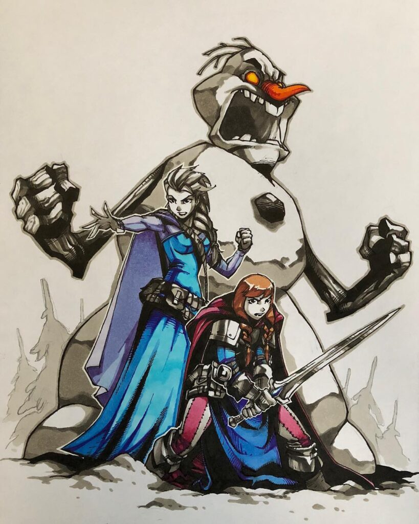 Elsa - Anna - Olaf - Arte Artemii Myasnikov - Princesas da Disney